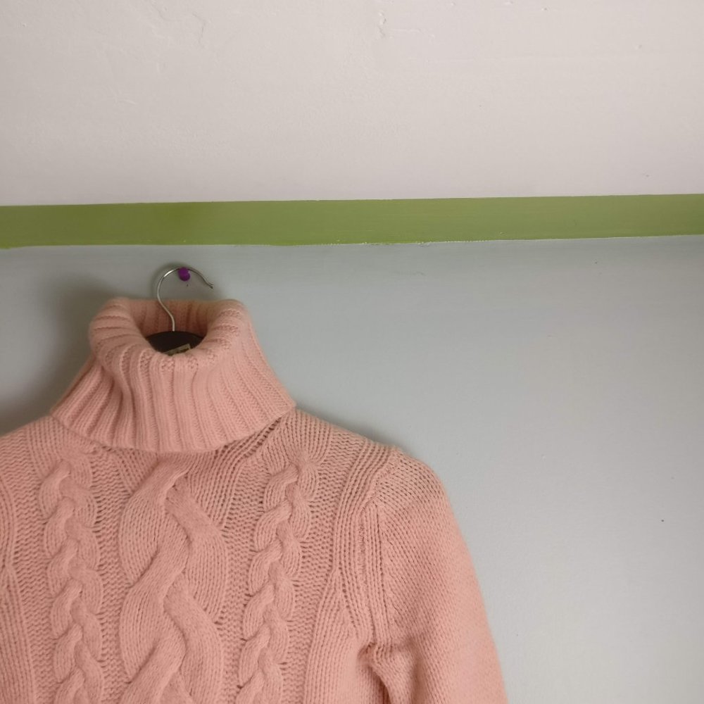 Vintage Pink Wool Sweater, 100% Pure Lambswool Turtleneck Sweater